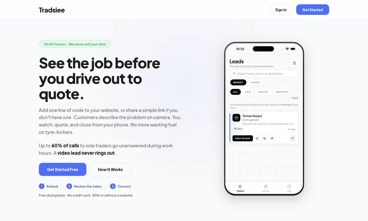 Tradsiee, video lead generation for tradies